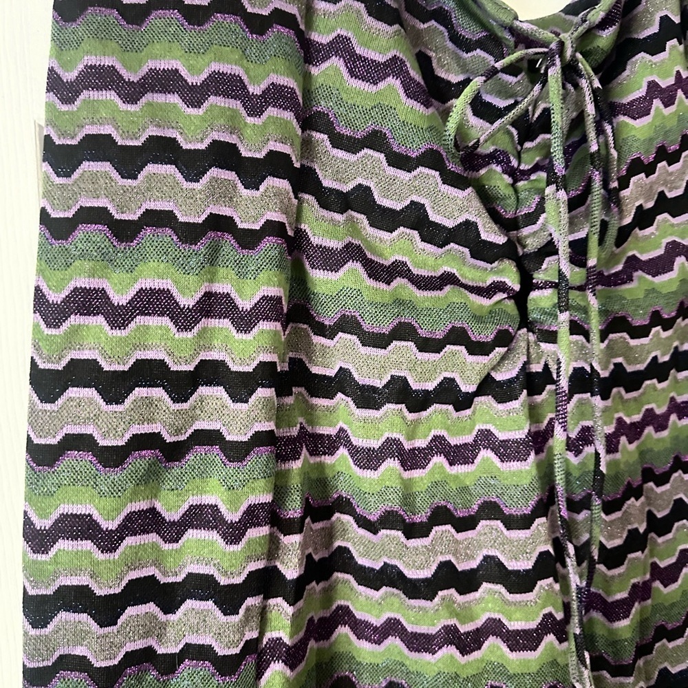 Zara NWOT Green and purple metallic geo stripe mini dress, boho 70s, size small - Picture 3 of 9